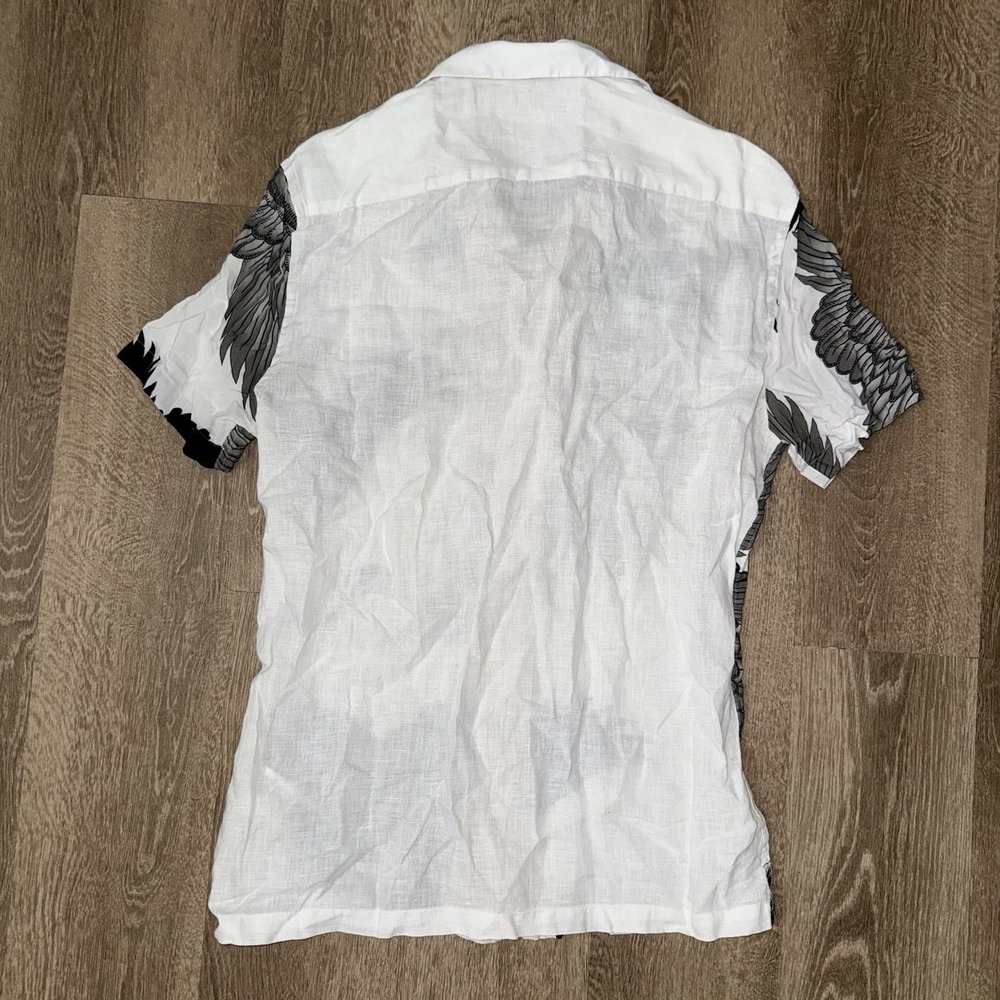 Reiss The Gigi Printed Viscose Short Sleeve Camp Collar Shirt Men M White Cranes - Picture 3 of 6